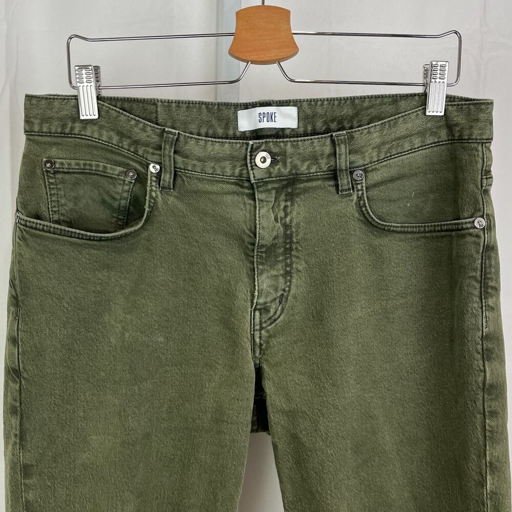 SPOKE Mens Size 33 x 28 Build B Five Pocket Jeans Zip Fly Cotton Denim Green - Picture 5 of 10